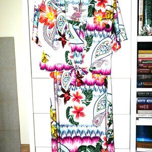 Tropical Print 2-Piece Lounging Top + Maxi Skirt with Slit. Small/Medium Chicos